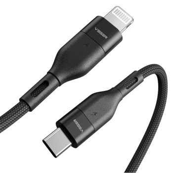 VEGER Braided кабел Type-C - Lightning 27W, 3A черен