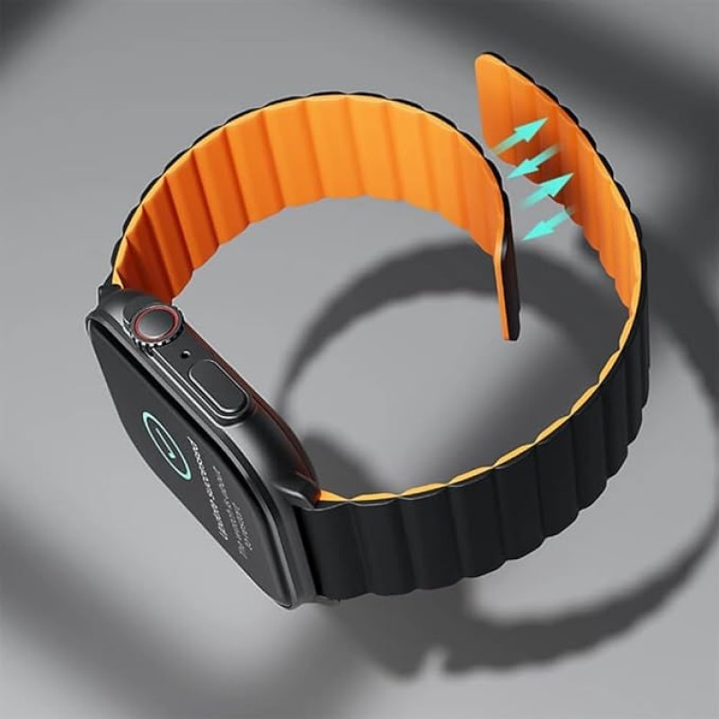 Силиконова каишка 22мм. с магнитно закопчаване Black - Orange